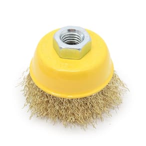 Escova copo aço carbono latonado 3 75mm m14 ondulada