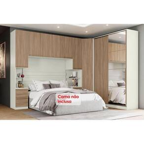 Modulado de Quarto Seletto 5 Peças (1 Ponte + 1 G Roupa + 1 Closet + 2 Complementos) QM01 Areia/Jequitibá - Henn