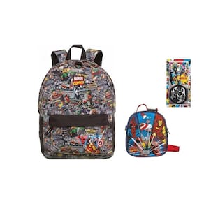 Kit escolar marvel comics mochila de costas + lancheira