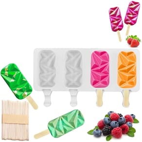 Molde de sorvete para picolés de silicone com 4 cavidades com 50 palitos