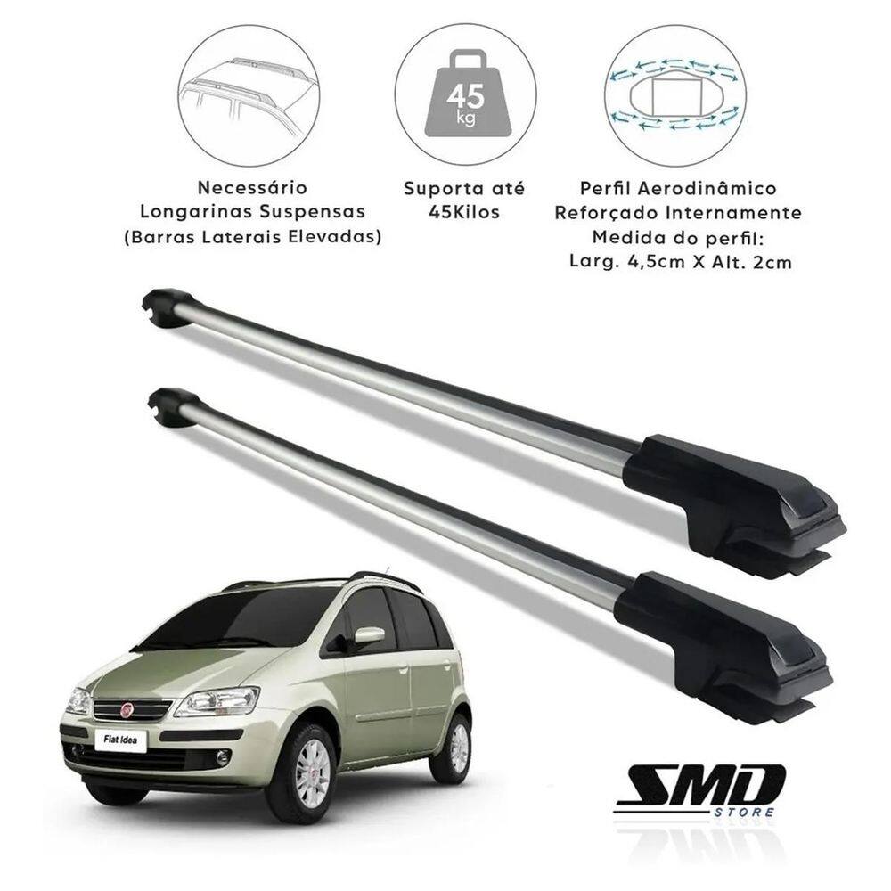 Rack travessa de teto prata aluminio fiat idea 2004 a 2016 prata especifico