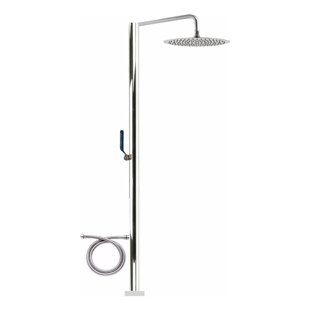 Chuveiro em inox para áreas externas com ducha redonda