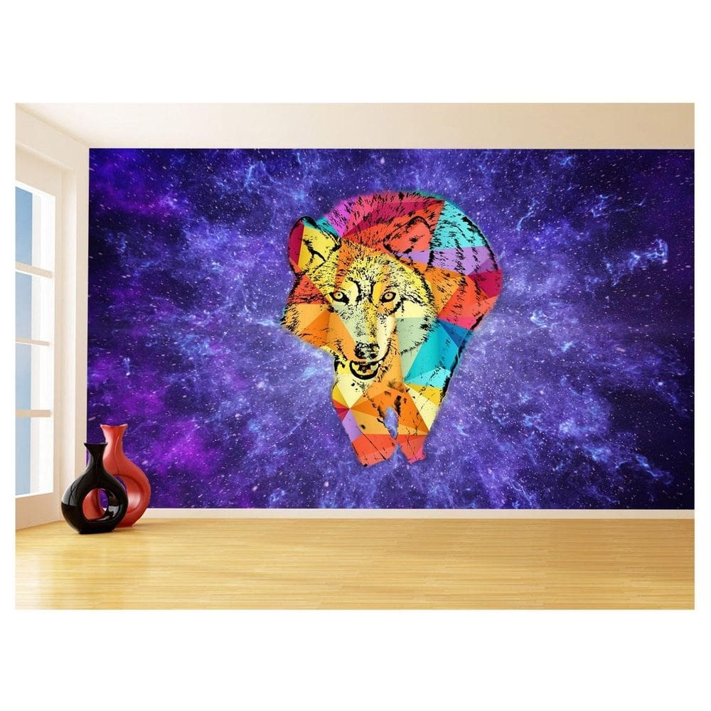 Papel De Parede Animais Pop Art Lobo Colorido 3,5M Pxa618