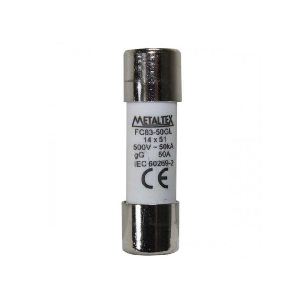 Fusível cartucho 14x51mm 50 amperes modelo fc metaltex