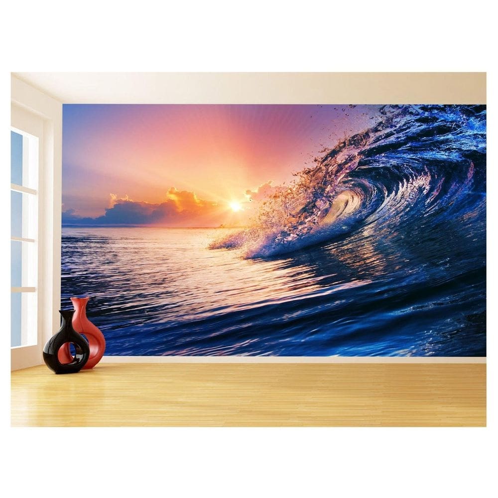 Papel De Parede Por Do Sol Onda Mar Praia Surf 3,5M Pds32