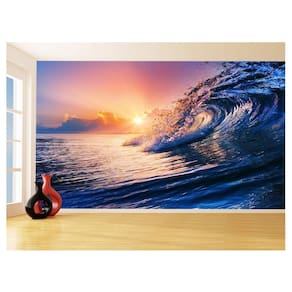 Papel De Parede Por Do Sol Onda Mar Praia Surf 3,5M Pds32