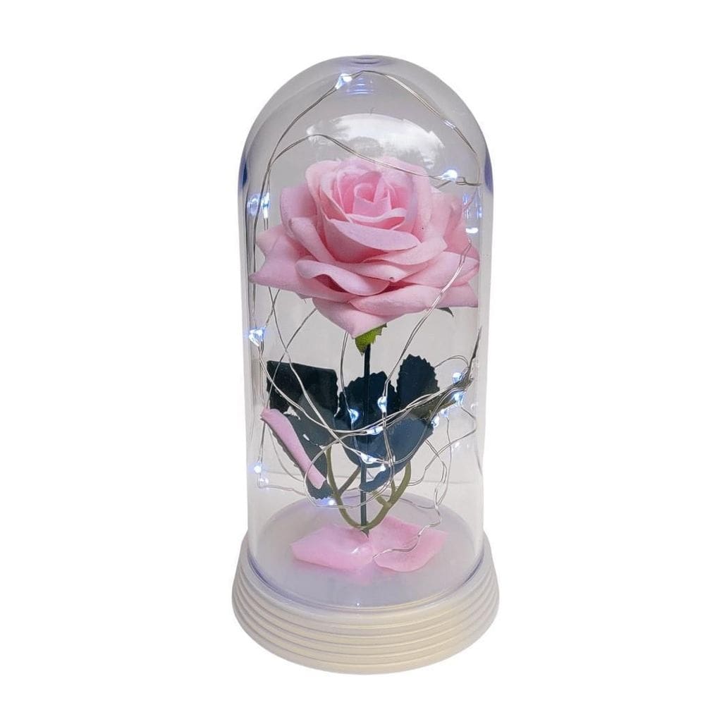 Luminária a rosa encantada salmão 20 cm base pérola frio