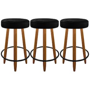 Kit 3 Banquetas Média Madeira Aço Cozinha Bancada Bar Preto