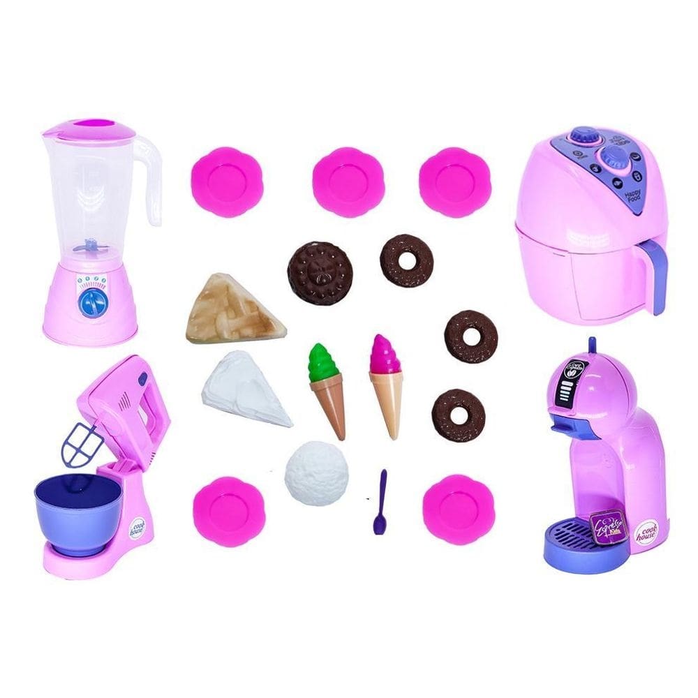 Kit cozinha infantil rosa 20pç - eletrodomésticos