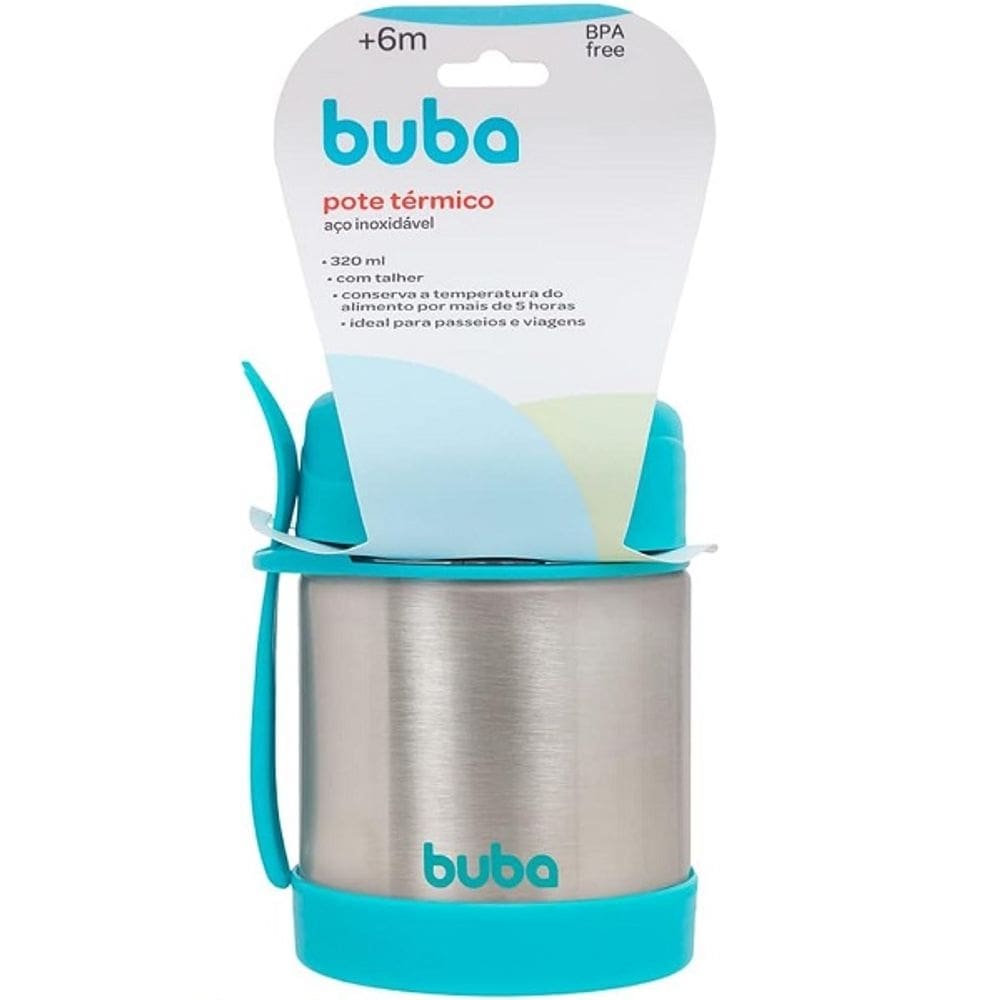 Pote Termico Infantil AÇO INOX Azul com Colher Buba