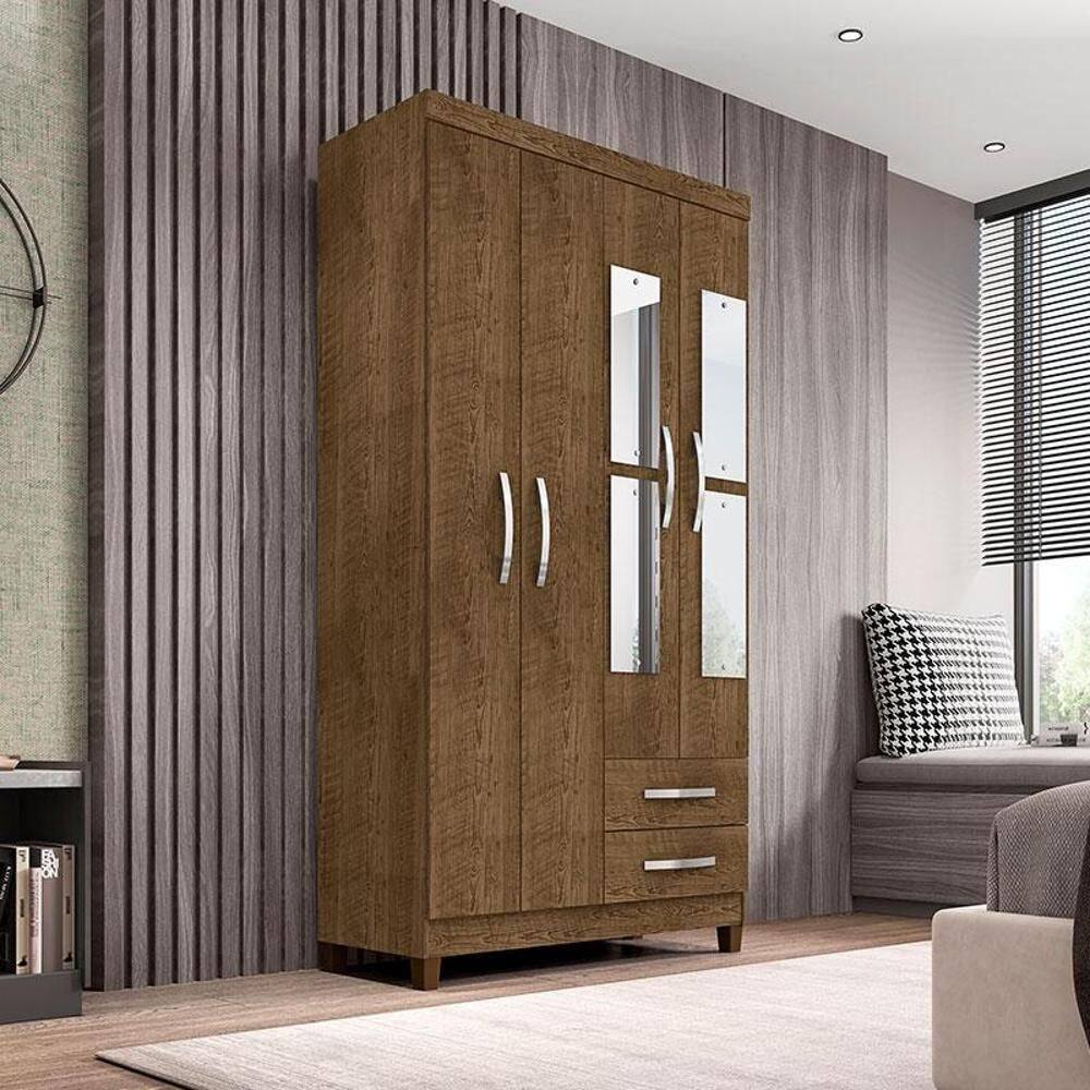 Guarda Roupa Solteiro Ambiente Modena com Espelho 4 Portas Malbec - Incorplac