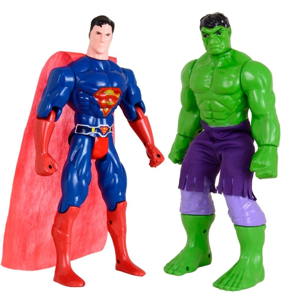 Kit Dupla De Heróis Articuláveis Super Homem e Incrível Hulk