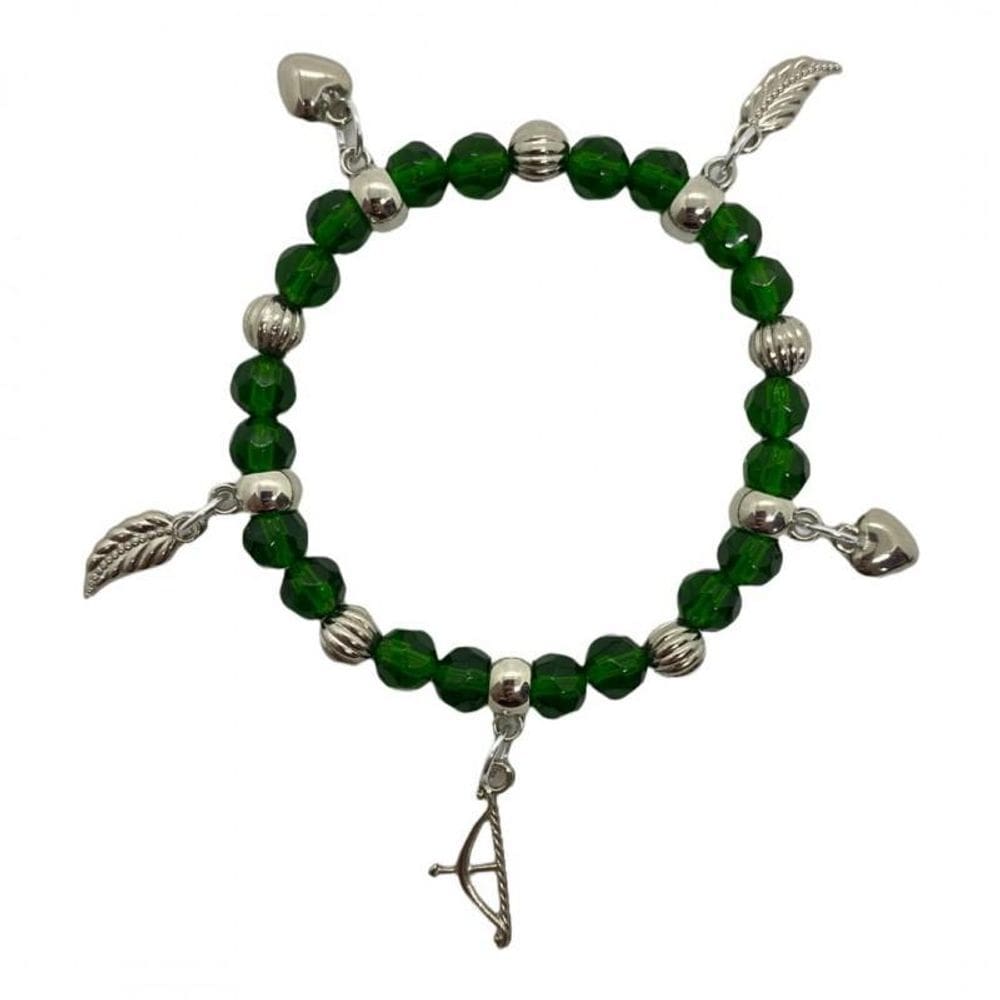 Pulseira oxossi verde penduricalhos cristal e silicone