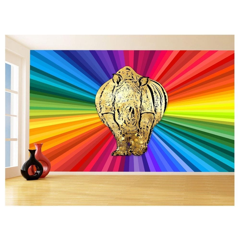 Papel De Parede 3D Animais Pop Art Rinoceronte 3,5M Pxa500