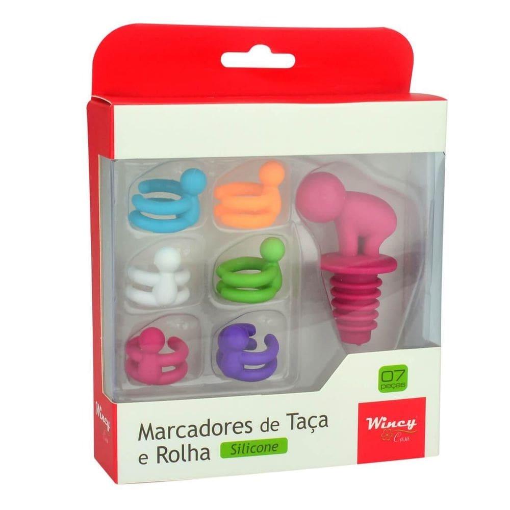 Kit 6 marcadores para taça vinho coloridos rolha de silicone