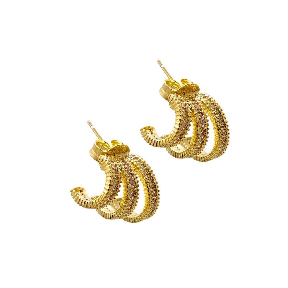 Brinco folheado a ouro 3 aros cravejados com zircônias