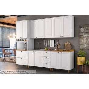 Cozinha Completa Americana c/ Pés 6 Peças (2 Armários + 1 Paneleiro + 2 Balcões + 1 Complemento) C5P61 Branco - Henn