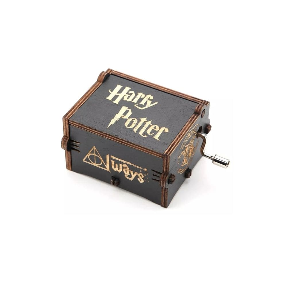 Caixa de música Harry Potter preta de madeira com nome gravado