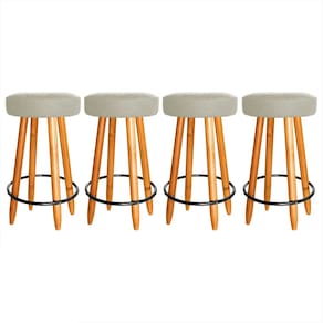 Kit 4 Banqueta Alta Madeira 60cm Bar Cozinha Bistrô Ind Bege