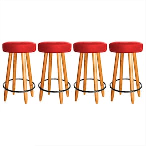 Kit 4 Banquetas Alta Industrial 60cm Cozinha Balcão Vermelho