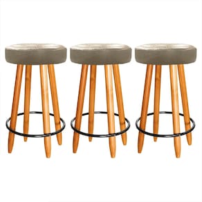 Kit 3 Banqueta Madeira Industrial Balcão Bar Courino Bege