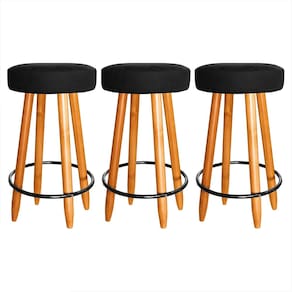 Kit 3 Banqueta Baixa Industrial Madeira 60cm Cozinha Assento