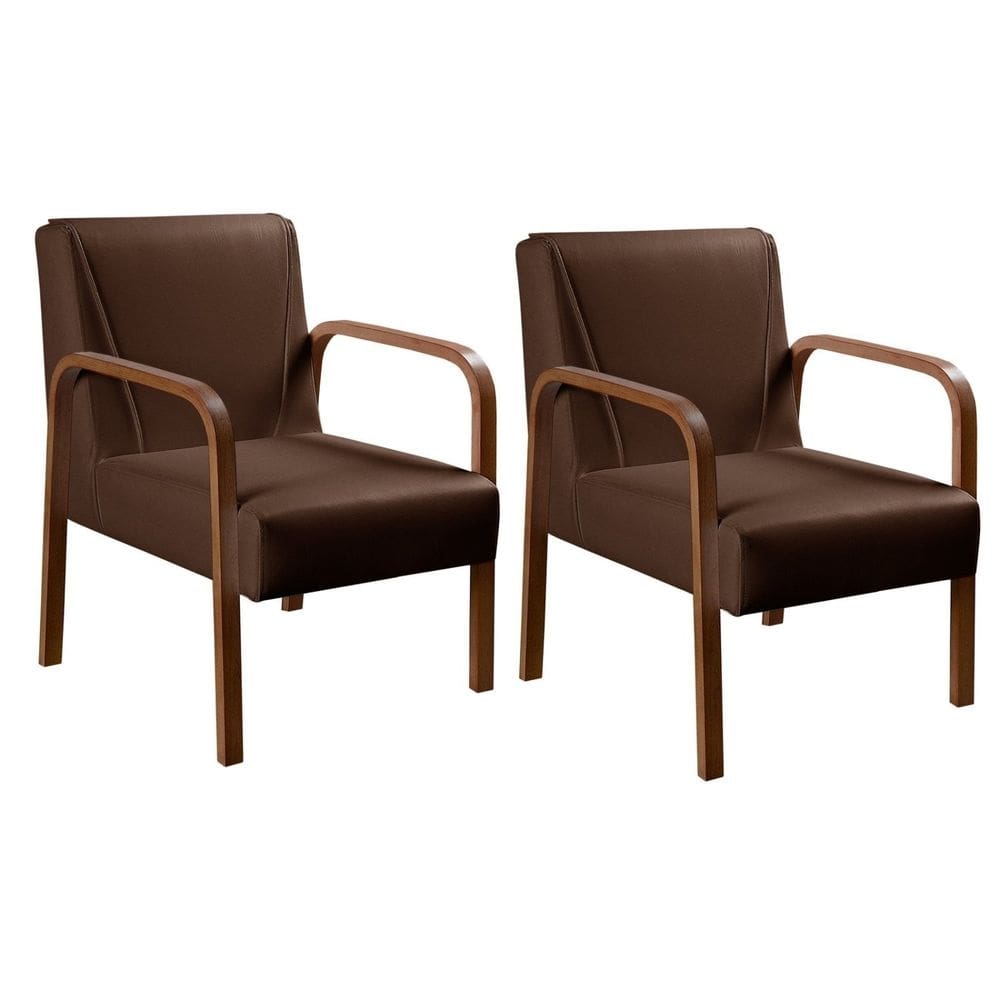 Kit 2 Poltronas Conjunto Cadeiras Moderna Braço Madeira Anita Marrom 360