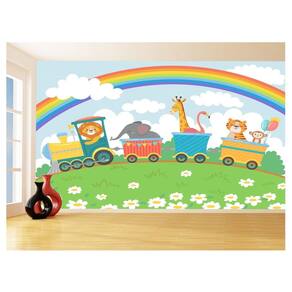 Papel De Parede 3D Infantil Animais Trenzinho 3,5M Azs376
