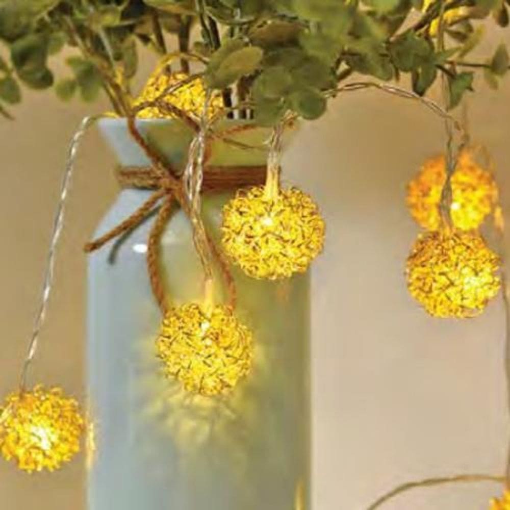 Luz natal cordão 20 bolas douradas 20 leds 4,0 mts