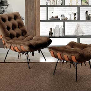 Poltrona Costela com Puff Base Fixa para Sala, Quarto Marrom