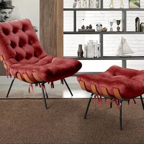 Poltrona Costela com Puff Base Fixa para Sala, Quarto Bordô