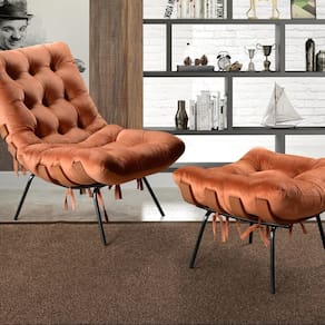 Poltrona Costela com Puff Base Fixa para Sala, Quarto Terracota