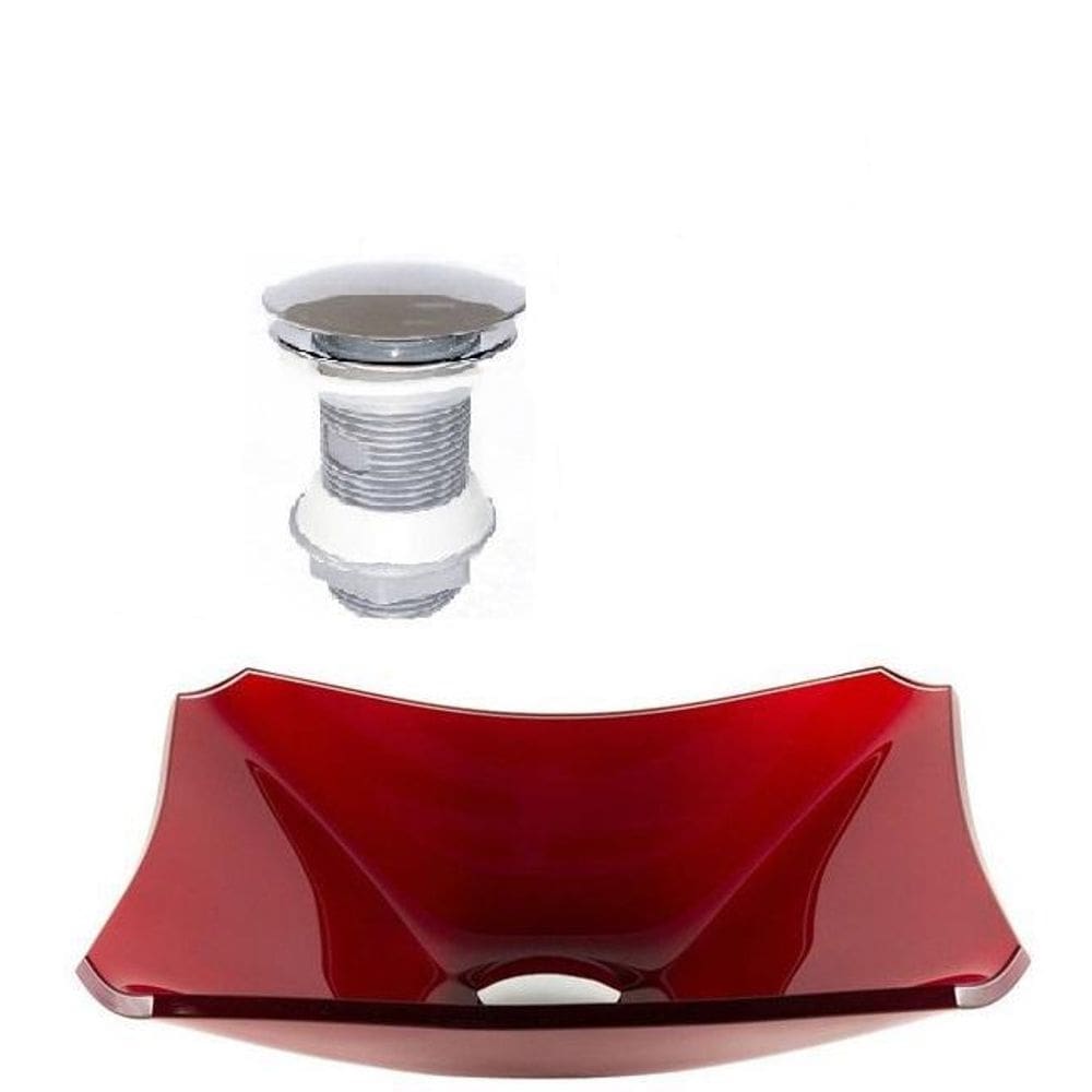 Cuba de vidro retangular 37cm vermelho cereja válvula