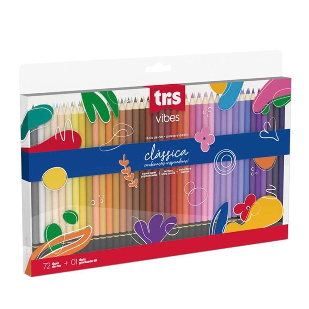 Lápis De Cor Vibes Clássica 72 Cores + 1 Lápis 6B - Tris