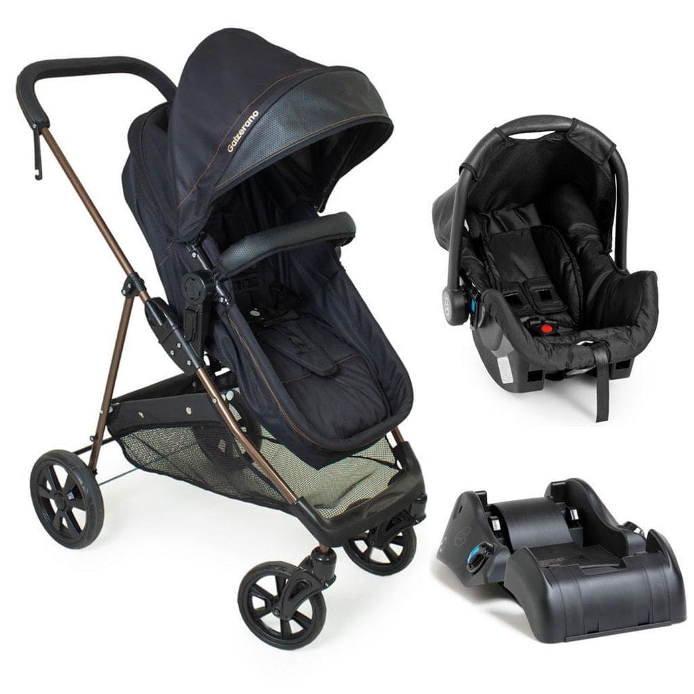Carrinho napoli preto/cobre bebê conforto e base - galzerano