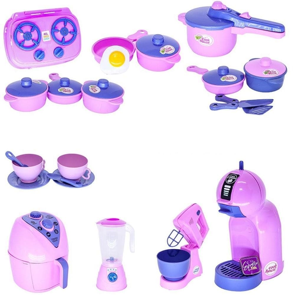 Cozinha infantil jogo de panela eletro air fryer 23 peças