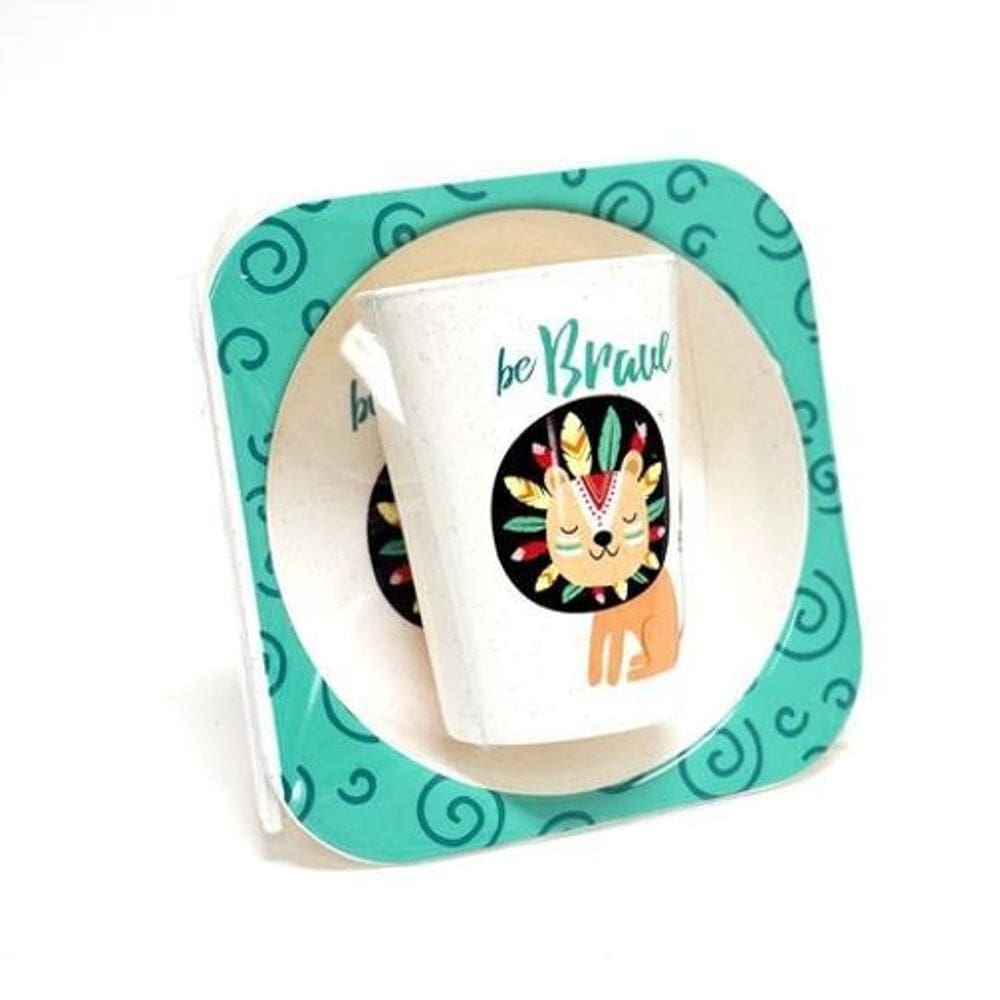 Conjunto papinha 4 peças plástico - verde com leão