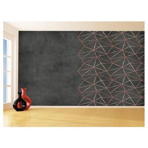 Papel De Parede 3D Concreto Linhas Dourado Rose 3,5M Kkt184
