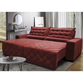 Sofá 2,12m Retrátil E Reclinável Com Molas Cama Inbox Plus Tecido Suede Velusoft Vermelho