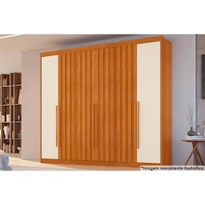 Guarda Roupa Casal 6 Portas 4 Ripadas e 6 GavetasAtenas Cinamomo/Off White - Conquista