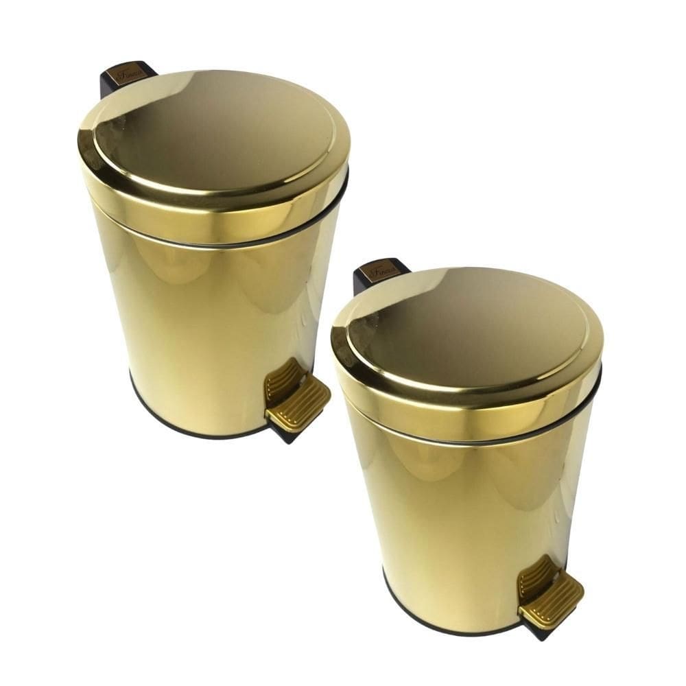 Kit 2 Lixeiras Dourada Aço Inox Para Banheiro Com Pedal 12L