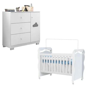 Berço Americano New Nanda e Cômoda Infantil Ane Branco Brilho – Phoenix Baby