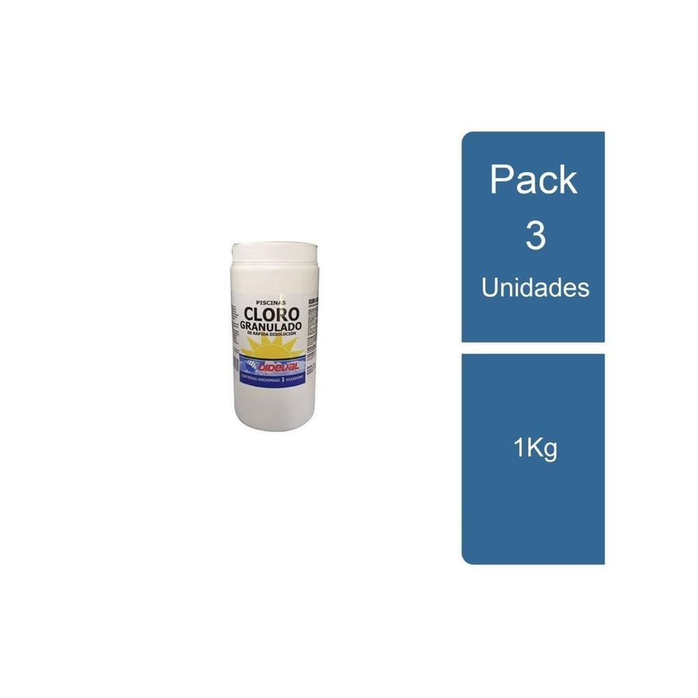 Pacote de cloro para piscina Dideval de 1 kg (3 unidades)