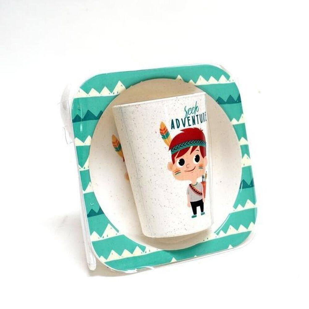 Conjunto papinha 4 peças plástico - verde com menino