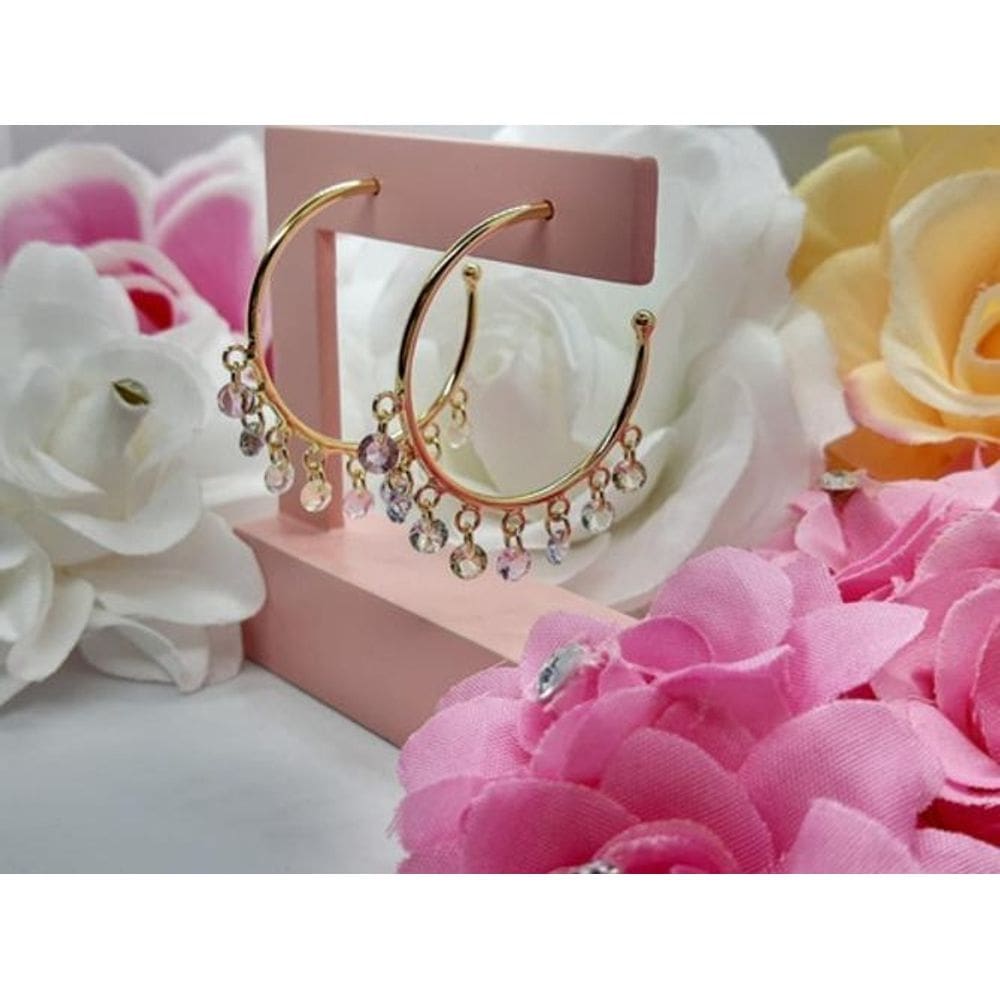 Argola folheada com pedrinhas coloridas 3cm