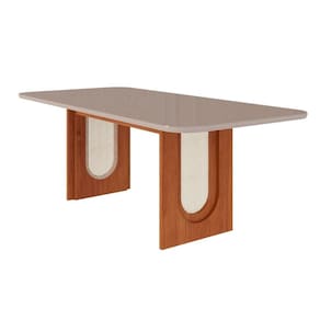 Mesa de Sala Jantar Valentina c/Tampo Madeirado Vidro Reto 210x100cm Cinamomo/Off White - Cimol