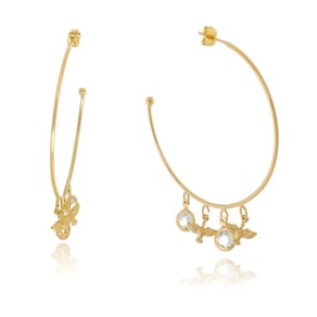 Brinco Feminino Religioso de Argola Espírito Santo e Ponto de Luz Banhado em Ouro 18k