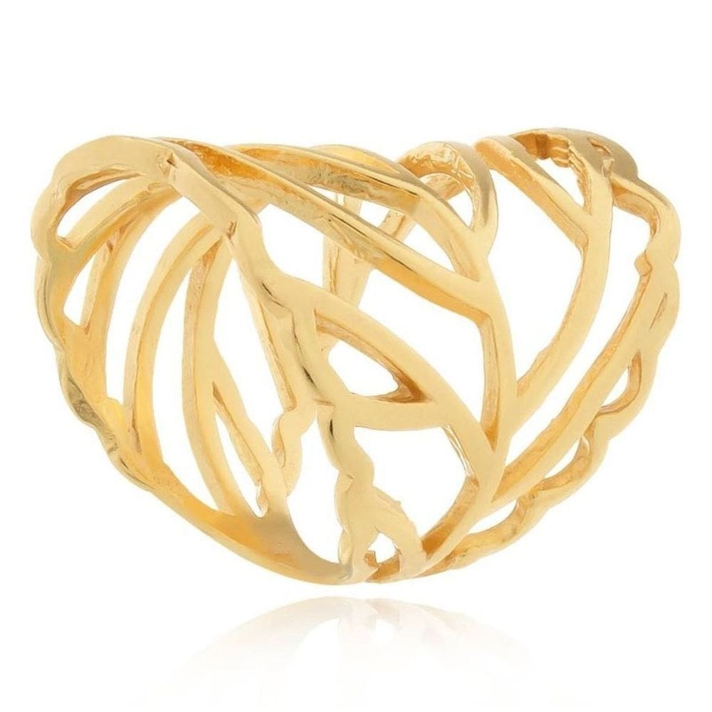Anel Feminino Folha Liso Vazado Banhado em Ouro 18k