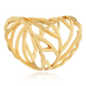 Anel Feminino Folha Liso Vazado Banhado em Ouro 18k