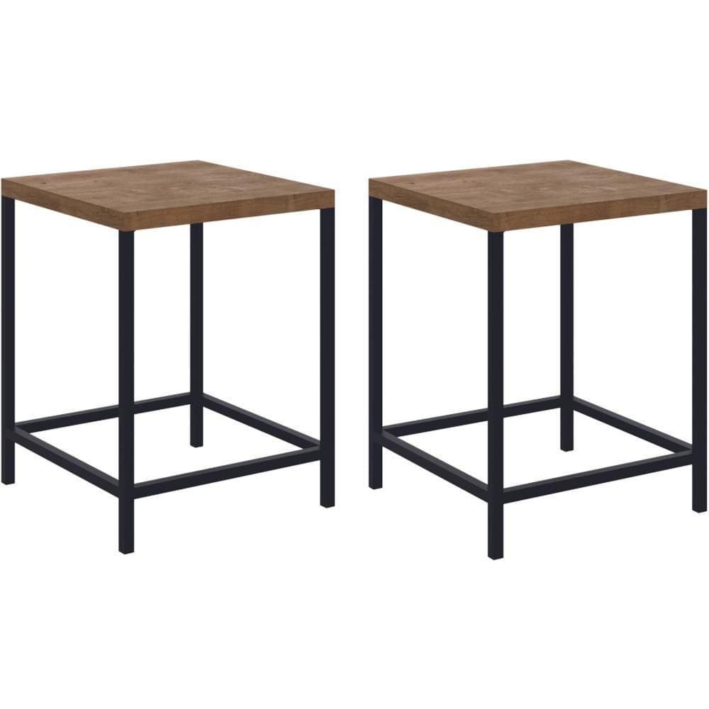 Kit 2 Banquetas Baixas Industrial Steel Quadra Artesano 45 Cm (altura) Mdp Vermont Aço Preto Fosco